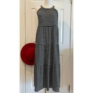 Max Studio Black & White Stripe Tiered Halter Maxi Dress with Pockets - Size XS